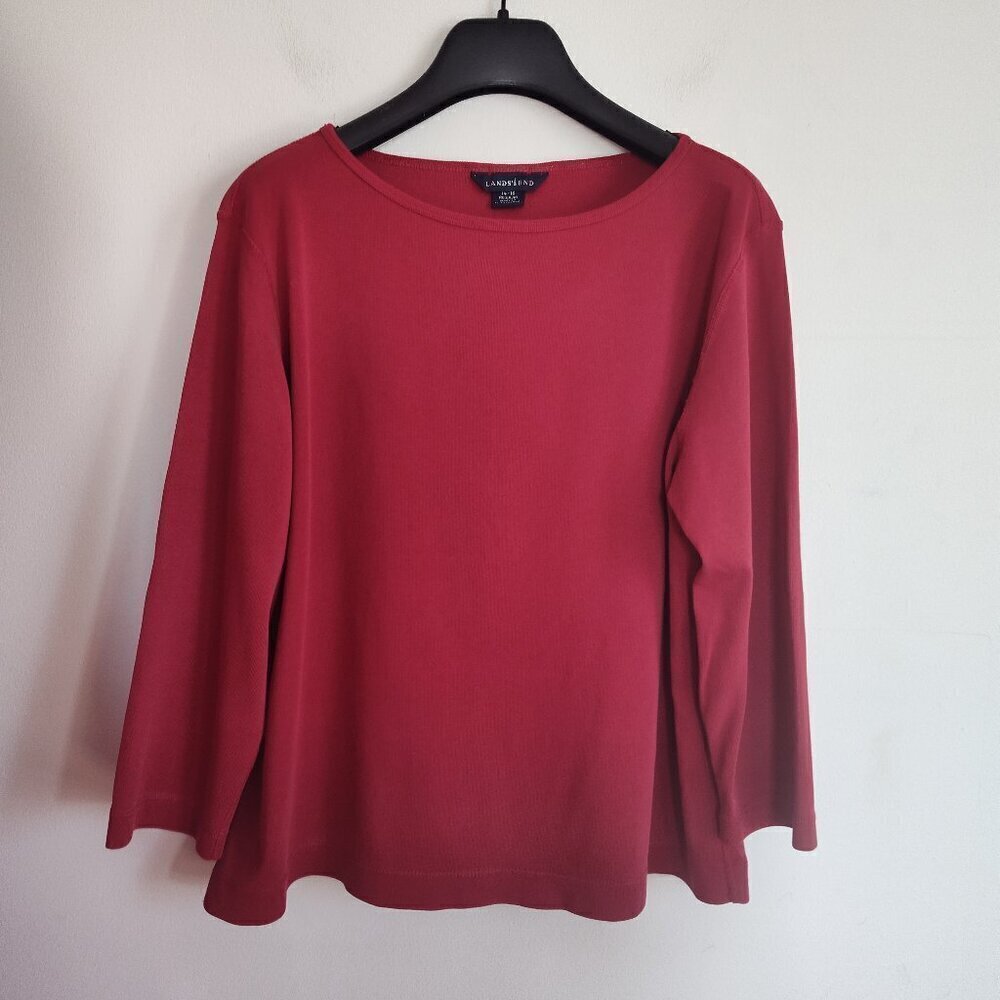 Ladies SZ L (14-16) Lands' End Red Three-Quarter Sleeve T-Shirt